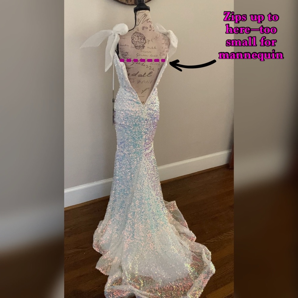 Ivory iridescent mermaid prom dress, pageant evening gown unique wedding dress